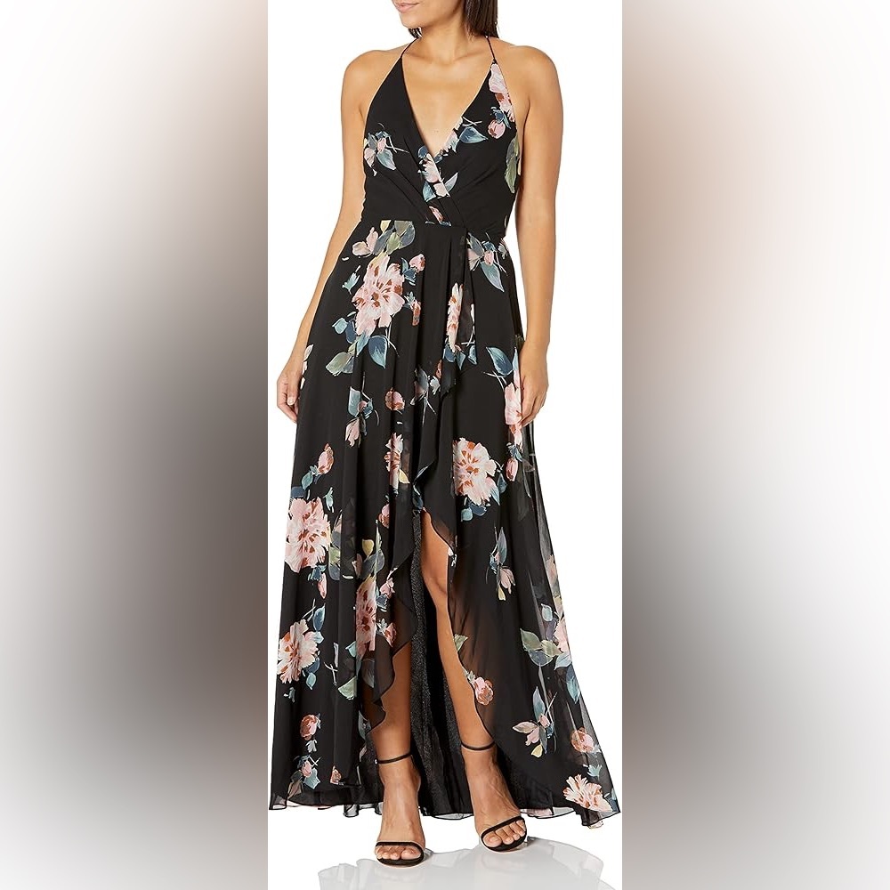 Jenny Yoo Farrah Floral Halter Maxi Dress Slit Backless Romantic Wedding Guest